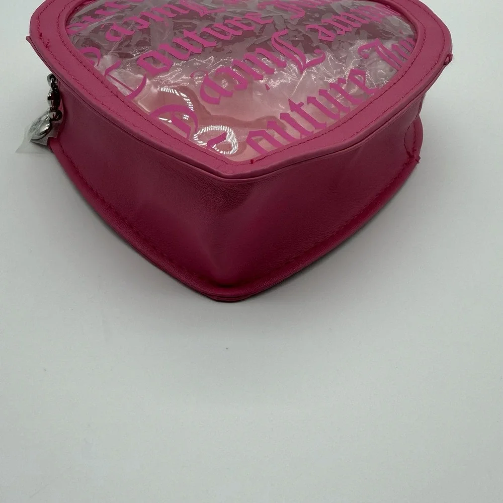 Juicy Couture Heart Shaped Clear Travel Cosmetic Pouch Hot Pink NWOT